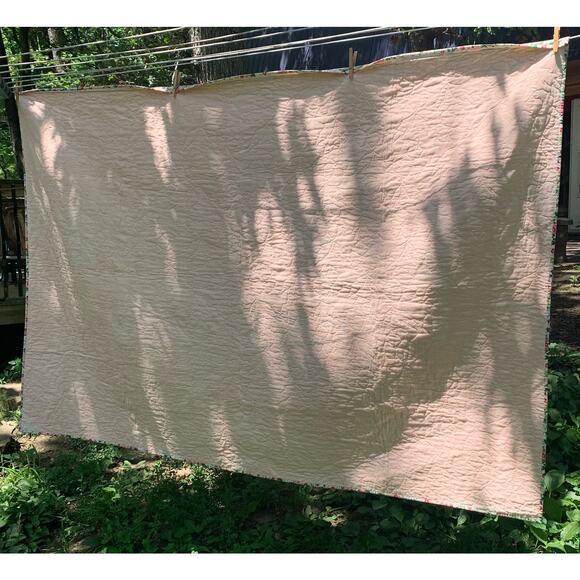 Handmade Quilted Throw Blanket Cotton Peach Color Floral Rail Fence Weave Design - Picture 8 of 14